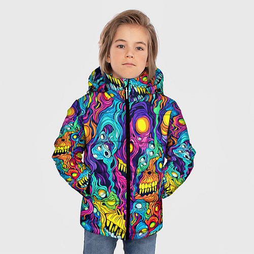 Зимняя куртка для мальчика Кислотные психоделические черепа / 3D-Светло-серый – фото 3