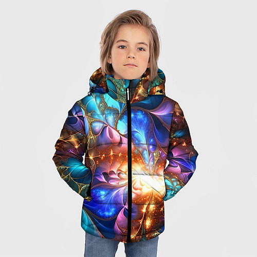 Зимняя куртка для мальчика Фрактальные цветы / 3D-Светло-серый – фото 3
