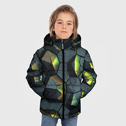 Куртка зимняя для мальчика Черная текстура с зелеными камнями, цвет: 3D-черный — фото 2