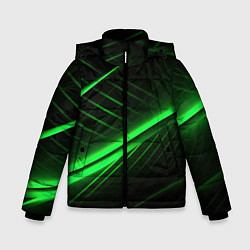Куртка зимняя для мальчика Зеленые полосы на черном фоне, цвет: 3D-светло-серый