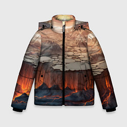 Куртка зимняя для мальчика Разлом земли и лавовой поверхности, цвет: 3D-красный