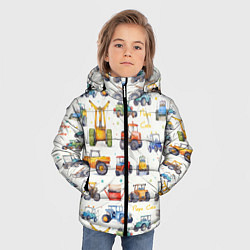 Куртка зимняя для мальчика Акварельные тракторы - детский паттерн, цвет: 3D-черный — фото 2