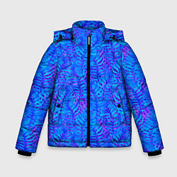 Куртка зимняя для мальчика Синие неоновые листья, цвет: 3D-черный