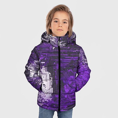 Зимняя куртка для мальчика Киберпанк заражение фиолетовое / 3D-Светло-серый – фото 3