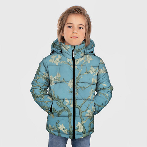 Зимняя куртка для мальчика Цветущие ветки миндаля - картина ван Гога / 3D-Светло-серый – фото 3