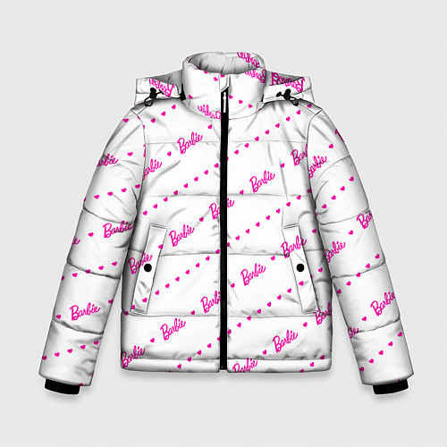 Зимняя куртка для мальчика Барби паттерн - логотип и сердечки / 3D-Светло-серый – фото 1