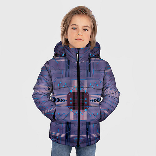 Зимняя куртка для мальчика Технический фиолетовый паттерн / 3D-Светло-серый – фото 3