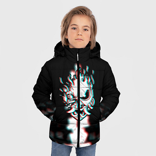 Зимняя куртка для мальчика Samurai glitch cyberpunk city / 3D-Светло-серый – фото 3