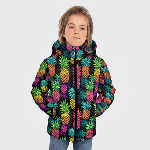 Зимняя куртка для мальчика Разноцветные ананасы паттерн / 3D-Светло-серый – фото 3