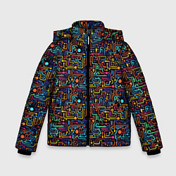 Куртка зимняя для мальчика Абстрактные разноцветные линии на черном фоне, цвет: 3D-черный