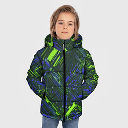 Куртка зимняя для мальчика Киберпанк линии зелёные и синие, цвет: 3D-черный — фото 2