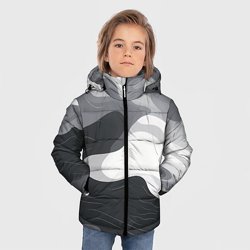 Зимняя куртка для мальчика Волны монохрома / 3D-Светло-серый – фото 3