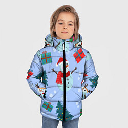 Куртка зимняя для мальчика Снеговики с новогодними подарками паттерн, цвет: 3D-красный — фото 2