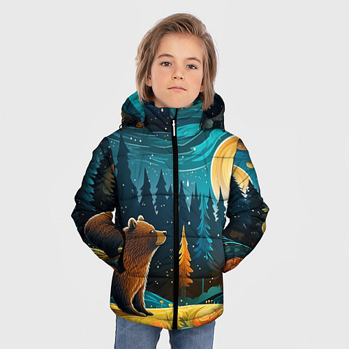 Зимняя куртка для мальчика Хозяин тайги: медведь в лесу / 3D-Светло-серый – фото 3