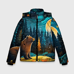 Куртка зимняя для мальчика Хозяин тайги: медведь в лесу, цвет: 3D-черный