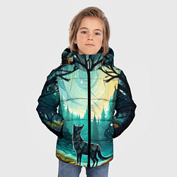 Куртка зимняя для мальчика Волк в ночном лесу фолк-арт, цвет: 3D-черный — фото 2