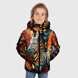 Куртка зимняя для мальчика Зебра в стиле фолк-арт, цвет: 3D-черный — фото 2