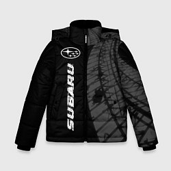 Куртка зимняя для мальчика Subaru speed на темном фоне со следами шин: по-вер, цвет: 3D-черный