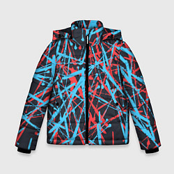 Куртка зимняя для мальчика Синие и красные гранжевые полосы, цвет: 3D-черный