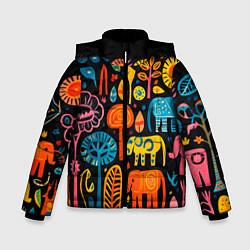Куртка зимняя для мальчика Африканский узор со слонами - нейросеть, цвет: 3D-светло-серый