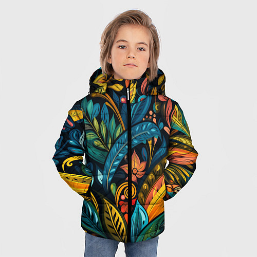 Зимняя куртка для мальчика Растительный узор в бразильском стиле / 3D-Светло-серый – фото 3