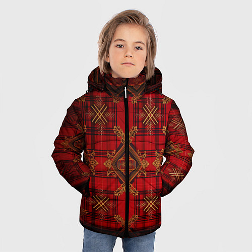 Зимняя куртка для мальчика Красная шотландская клетка royal stewart / 3D-Светло-серый – фото 3