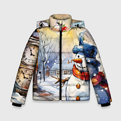Куртка зимняя для мальчика Снеговик новый год, цвет: 3D-красный