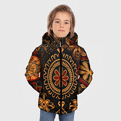Куртка зимняя для мальчика Орнамент в славянском стиле на тёмном фоне, цвет: 3D-светло-серый — фото 2