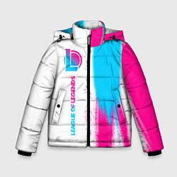 Куртка зимняя для мальчика League of Legends neon gradient style по-вертикали, цвет: 3D-черный
