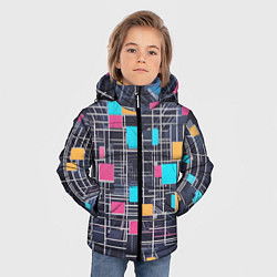 Куртка зимняя для мальчика Белые полосы и разноцветные квадраты, цвет: 3D-красный — фото 2