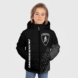 Куртка зимняя для мальчика Lamborghini speed на темном фоне со следами шин ве, цвет: 3D-черный — фото 2
