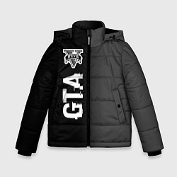 Куртка зимняя для мальчика GTA glitch на темном фоне по-вертикали, цвет: 3D-черный