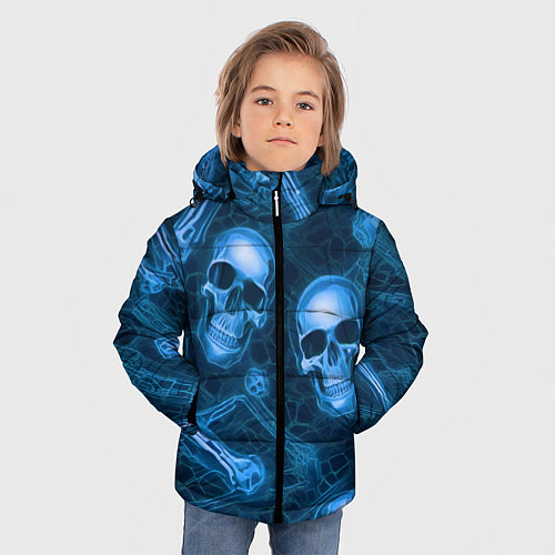 Зимняя куртка для мальчика Синие черепа и кости / 3D-Светло-серый – фото 3