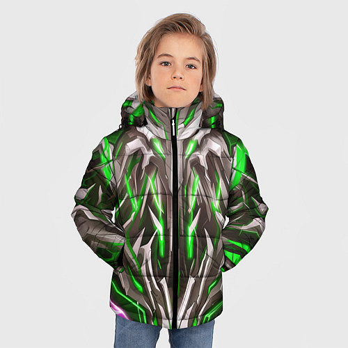 Зимняя куртка для мальчика Зелёная киберпанк броня / 3D-Светло-серый – фото 3