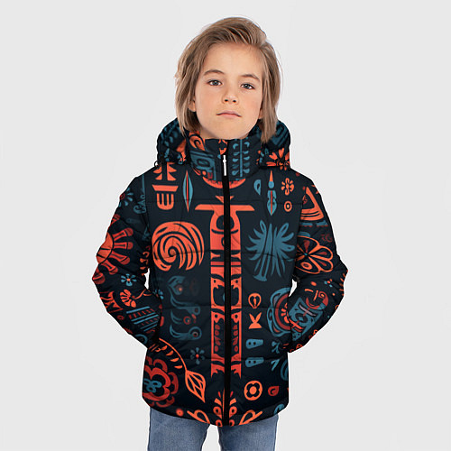 Зимняя куртка для мальчика Абстрактный паттерн в славянской стилистике / 3D-Светло-серый – фото 3