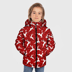 Куртка зимняя для мальчика Красный паттерн с новогодними оленями, цвет: 3D-красный — фото 2