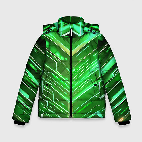 Зимняя куртка для мальчика Зелёные неон полосы киберпанк / 3D-Красный – фото 1