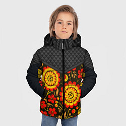 Куртка зимняя для мальчика Хохлома: ягоды-листья-цветы, цвет: 3D-черный — фото 2