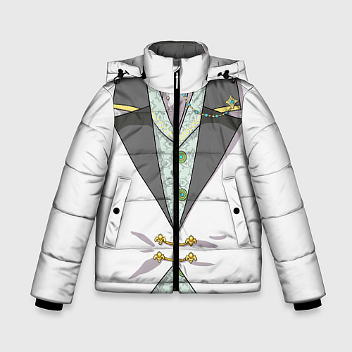 Зимняя куртка для мальчика Белый мультяшный фрак с шейным платком / 3D-Светло-серый – фото 1