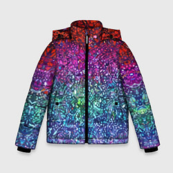 Куртка зимняя для мальчика Разноцветные узоры красные синие и фиолетовые, цвет: 3D-черный