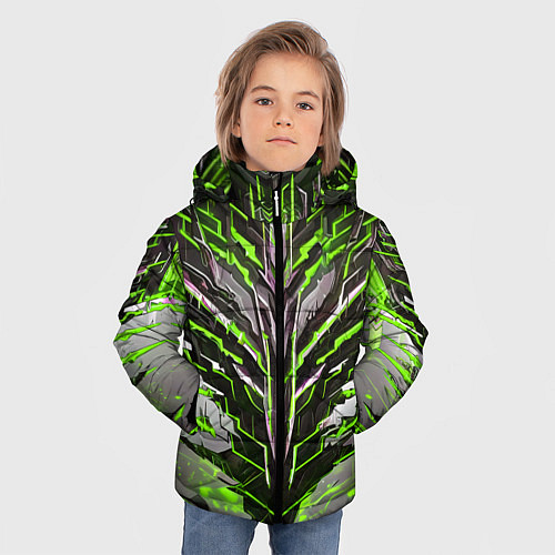 Зимняя куртка для мальчика Киберпанк доспех зелёный / 3D-Светло-серый – фото 3
