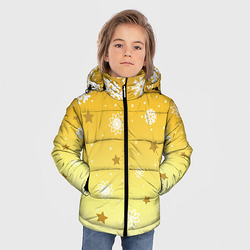 Зимняя куртка для мальчика Снежинки и звезды на желтом / 3D-Светло-серый – фото 3
