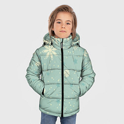 Куртка зимняя для мальчика Снежинки и звезды на матно зеленем, цвет: 3D-черный — фото 2