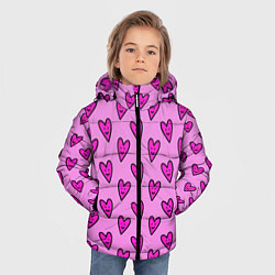 Куртка зимняя для мальчика Розовые сердечки каракули, цвет: 3D-черный — фото 2