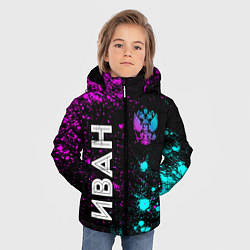 Куртка зимняя для мальчика Иван и неоновый герб России вертикально, цвет: 3D-черный — фото 2