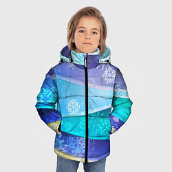 Куртка зимняя для мальчика Абстрактный синий волнистый фон со снежинками, цвет: 3D-красный — фото 2