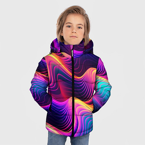 Зимняя куртка для мальчика Неоновый узор неоновая волна / 3D-Светло-серый – фото 3