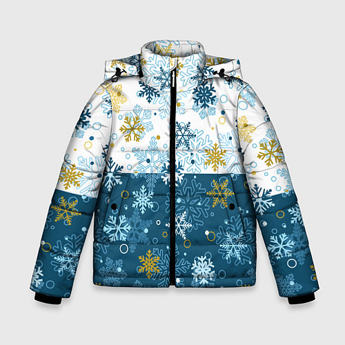 Зимняя куртка для мальчика Снежинки новогодние / 3D-Светло-серый – фото 1