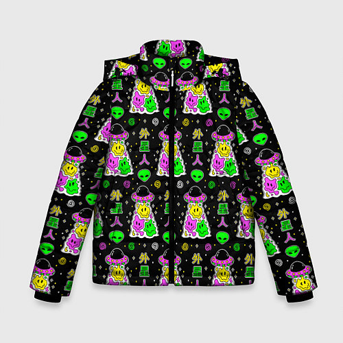 Зимняя куртка для мальчика Цветные инопланетные существа / 3D-Светло-серый – фото 1