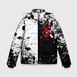 Куртка зимняя для мальчика Берсерк знак жертвы - черно-белые брызги, цвет: 3D-красный
